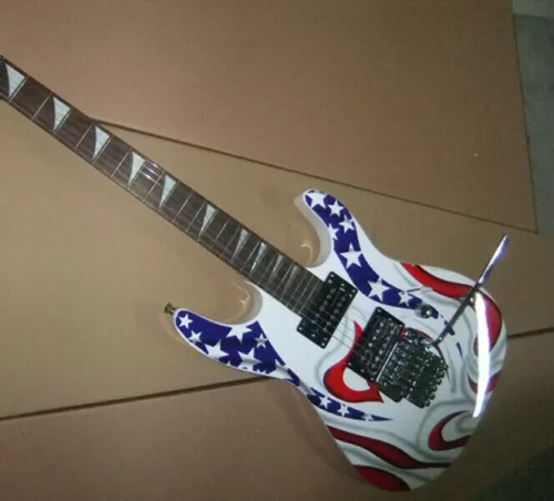 Custom Electric Guitar With Tremolo Multicolor Flag In White 6 String 