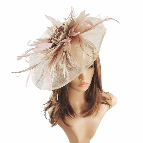 Dusky Pink Mink Beige Fascinator Hat 