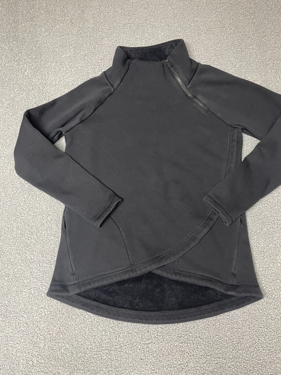 Athleta Cozy Karma Asym Pullover Sweatshirt Size M Fleece Lined Soft Black