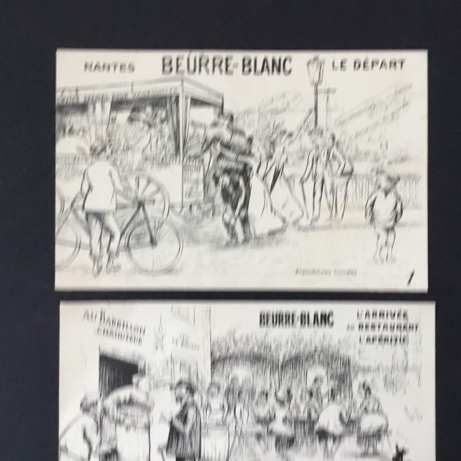 3 postcards Nantes WHITE BUTTER departure restaurant aperitif meal postcard series