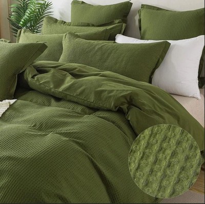Dark Olive waffle Duvet Cover Stonewashed Green Duvet Cover With 2 Pillowcases