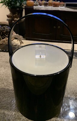 MCM Black VTG Vinyl Acrylic Lucite Ice Bucket Chest Retro Barware Unique Retro
