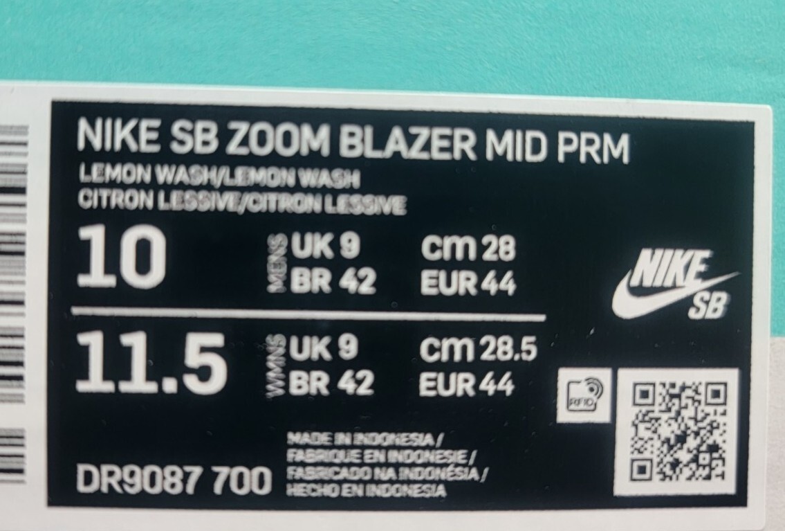 Nike SB Zoom Blazer Mid PRM Premium Lemon Wash Mens Size 10 DR9087
