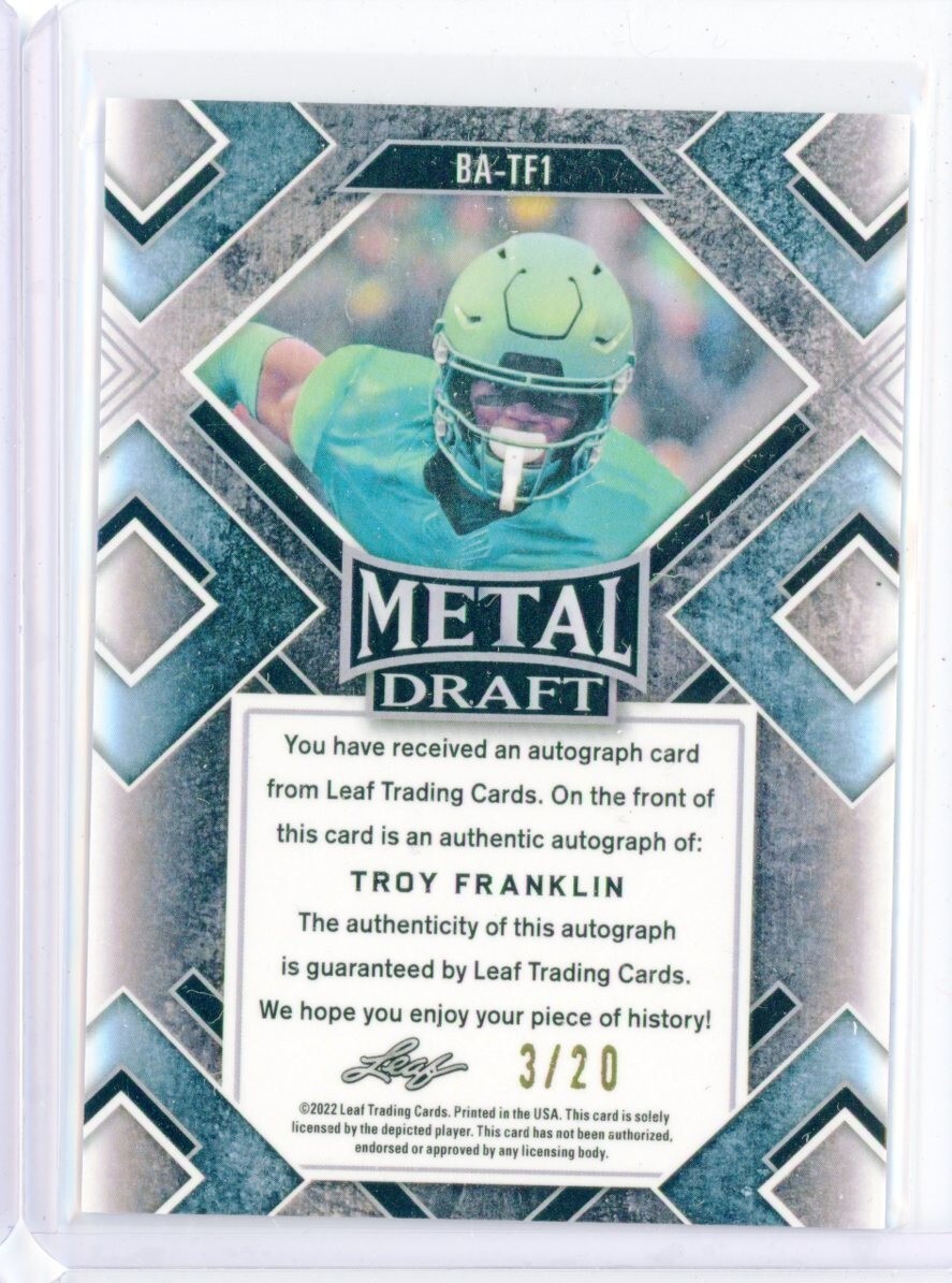 2022 Leaf Metal TROY FRANKLIN Purple Wave Prizm AUTO 2022 Leaf Metal TROY FRANKLIN Purple Wave Prizm AUTO