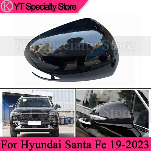 Black RH Rearview Door Wing Mirror Cover Cap For Hyundai Santa Fe 2019-2023