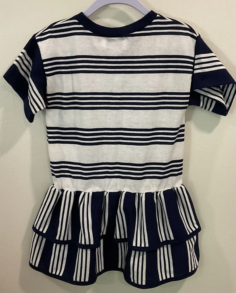 Florence Eiseman Size 4 Navy Stripes, Red & Green Strawberry Dress Vintage - Image 3 of 4