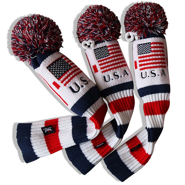 3Pcs USA Pom Pom Golf Headcover Driver Fairway Wood Club Head Cover Knit Socks eBay