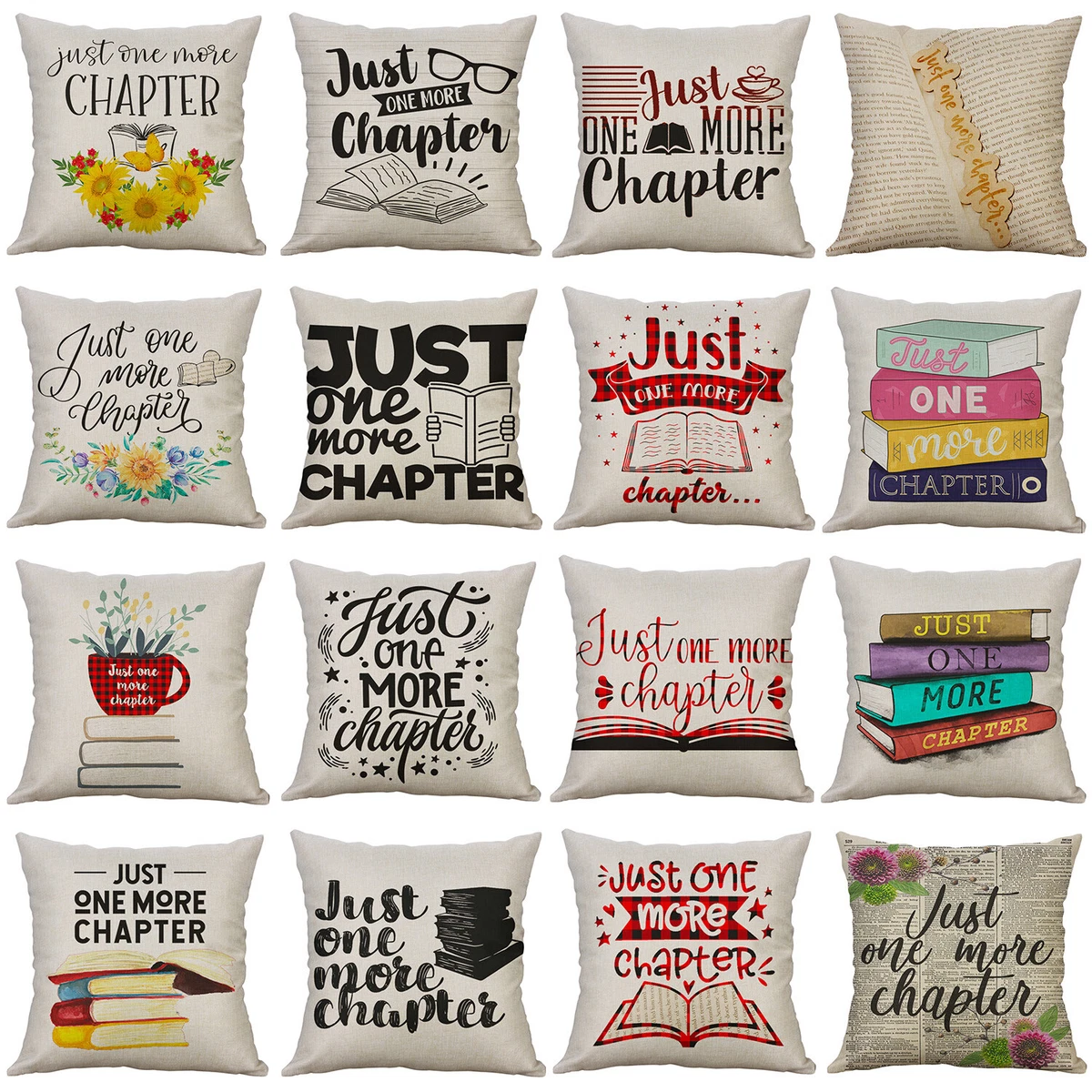 Just One More Chapter Throw Pillow Case Cushion Cover Book Lovers 18 x 18  Inch