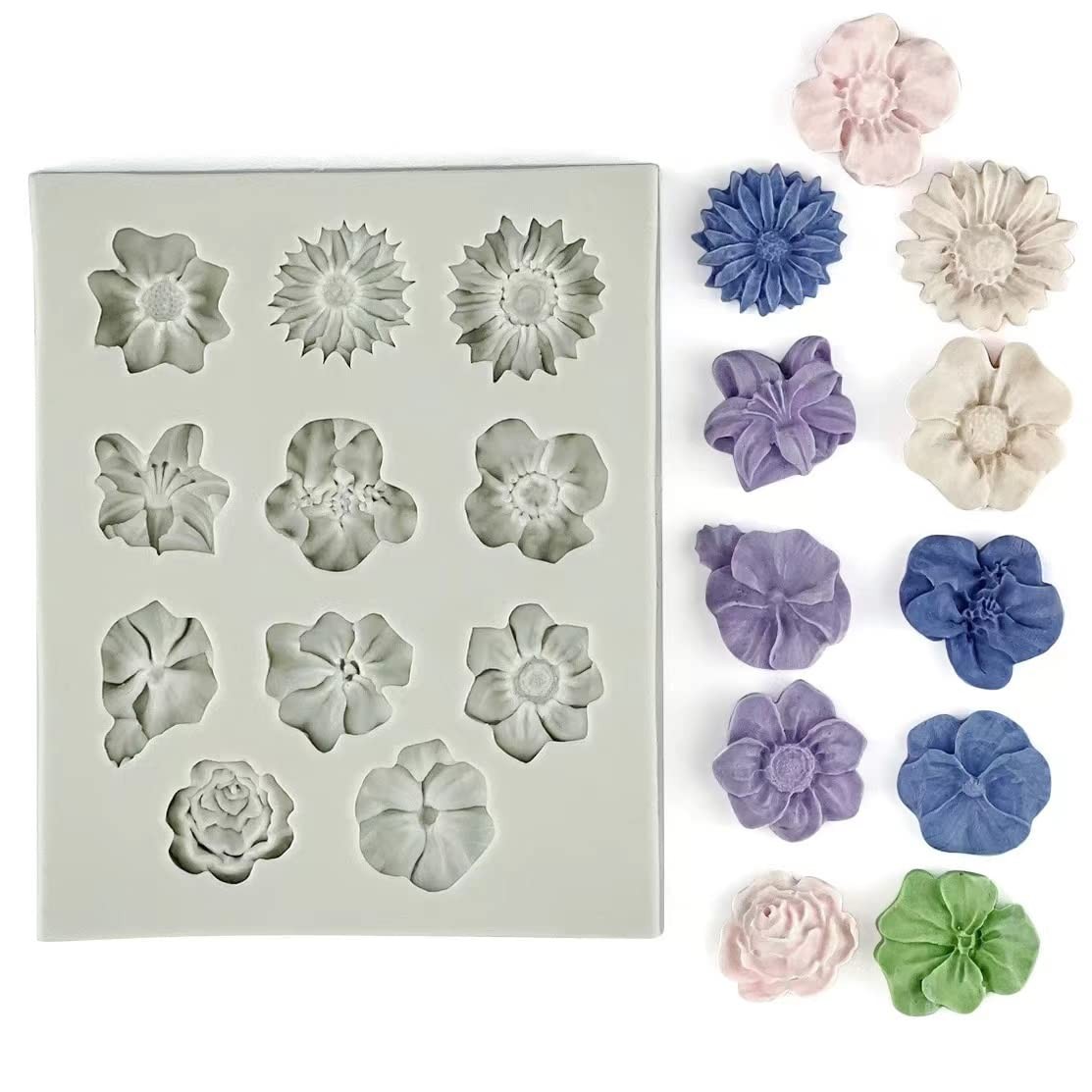 Flower Polymer Clay Molds, 2Pcs Molds for Normal, 11Flowers