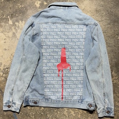 Makers Mark Denim Jacket Red Wax Bottle Graphic Womens XL Trucker Jean