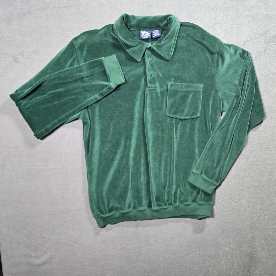 Винтажная бархатная велюровая рубашка 1970-х John Blair - мужской размер большой высокий - зеленый - Изображение 3 из 4