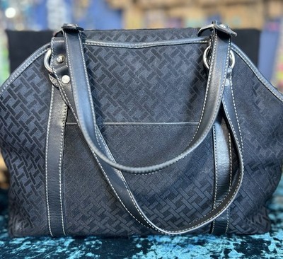 Shoulder Bag By Talbots Leather Straps Canvas Body Multi Pockets