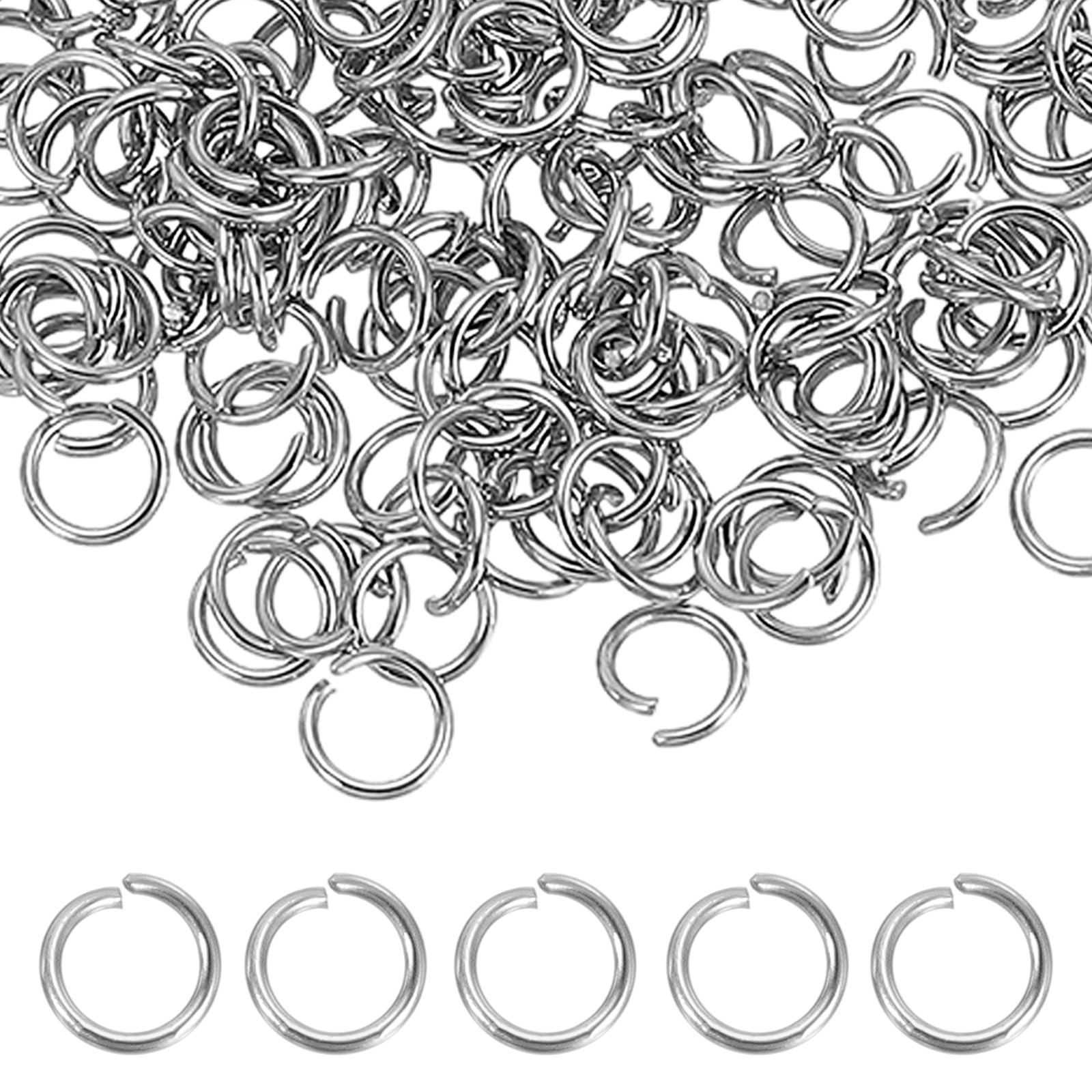 Para 250pcs Anillos abiertos 5mm acero inoxidable, grosor 0.7mm, plata