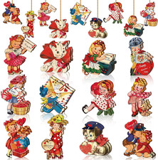 24 Pcs Vintage Holiday Wooden Ornaments for Valentine's Day, Easter, St. Patrick
