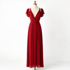 New Lulus Maxi Dress Size Medium Red Wrap Chiffon Cold Shoulder Bridesmaid nwt