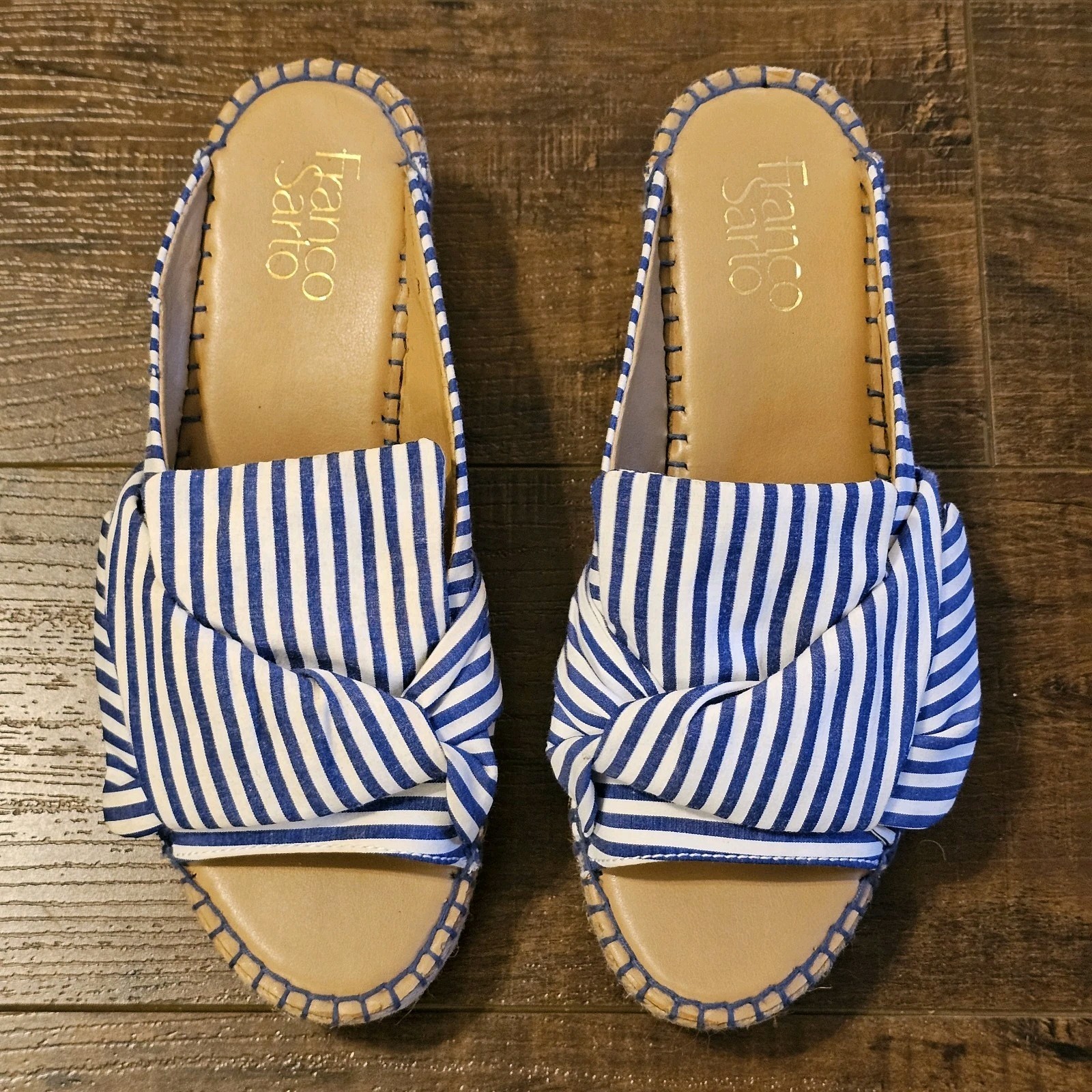 Franco Sarto Patrice Women 6 M Espadrille Wedge Slides Shoes Blue White  Coastal