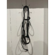 Plymouth® Wide Noseband Hunter Bridle - Pony, Chocolate w/ White Fancy Stitching