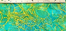 Yellow Leaves on Green Batik 24 X 44 100 cotton fabric B101a