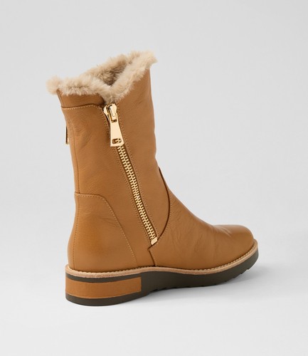 New Django & Juliette Rhemy Dark Tan Natural Leather Fur Ankle Boots Womens S... - Picture 3 of 5