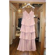WToo Sama. Long Tiered Ruffle Chiffon Dress with Slit. Rose. Size XL 14/16 
