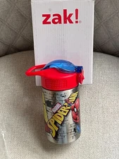 ZAK! MARVEL SPIDER-MAN STAINLESS STEEL KIDS WATER BOTTLE WITH FLIP TOP NEW