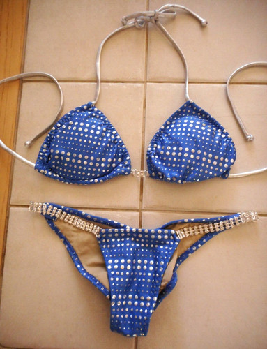 Ravish Sands XS/S Blue & Silver Competition Bikini Rhinestone Side Cinched Booty