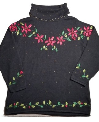 Designers Originals Studio Turtleneck Sweater Christmas Holly Grandmacore Sz L