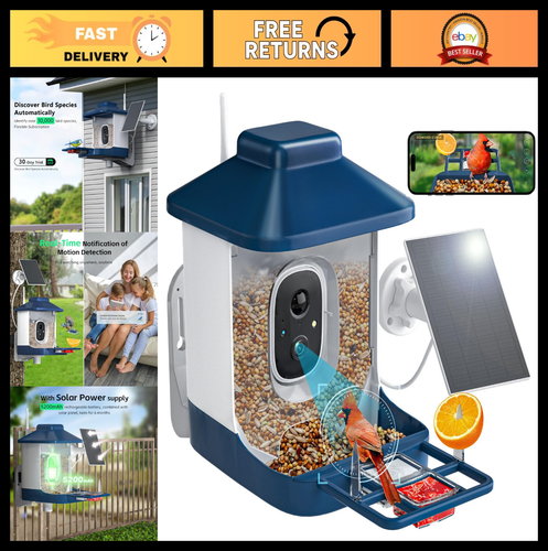 Solarbetriebenes Vogelfutterhaus mit Kamera, AI Vogel ID, Full HD Video, WiFi Warnungen - Bild 1 von 8