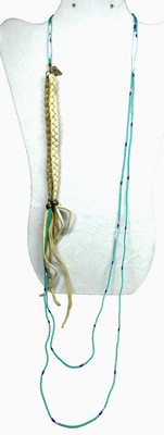 Ace Commune Double Layer Turquoise Micro Bead Necklace With Braided LeatherTasse