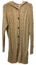 Gap Body XXL sweater beige cable knit button down hooded long sleeve cardigan