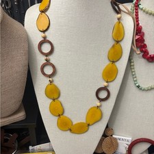 Vintage Tagua Nut Necklace and Yellow long with adjustable slider ties