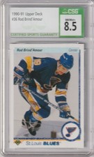 90-91 ROD BRIND'AMOUR RC UPPER DECK ROOKIE CARD #36 BLUES CSG 8.5 NM/MINT+. rookie card picture