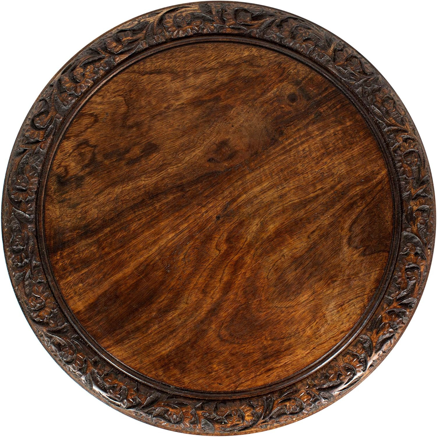 Solid Wood Accent End Table - Hand Carved Vintage Boho Folding Side Table - Smal