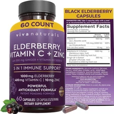 Viva Naturals Black Elderberry with Vitamin C and Zinc for Adults (60 Count) - S