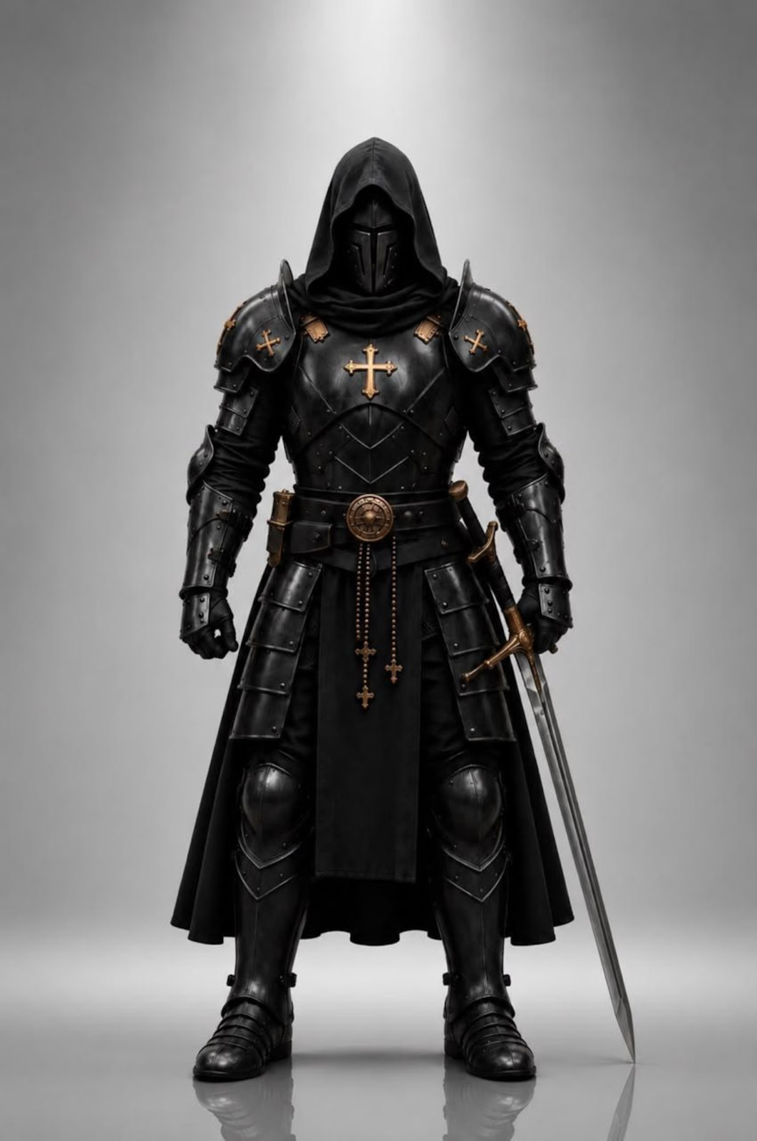 Disfraz de armadura de caballero con capucha negra templario medieval portátil LARP cosplay acero