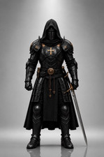 Black Hooded Knight Armor Costume Medieval Templar Wearable LARP Cosplay Steel