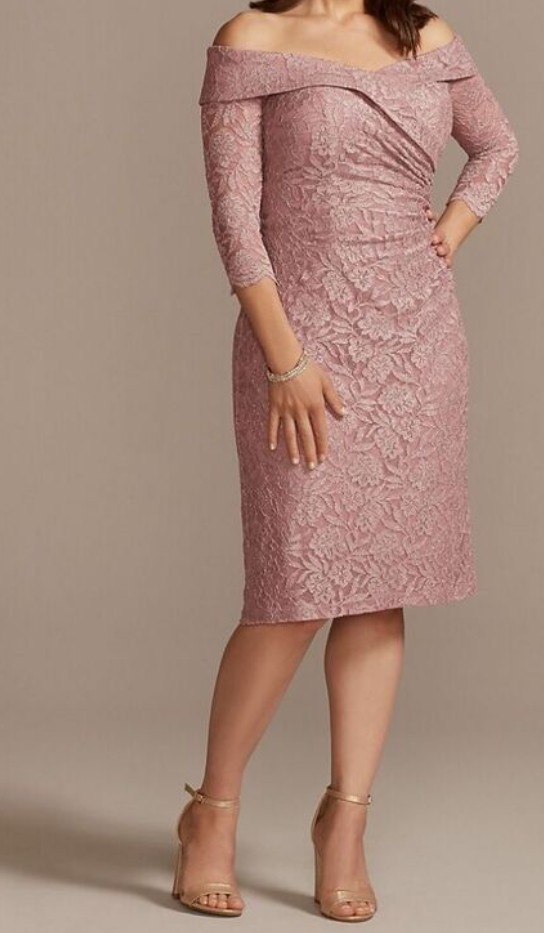 chinese dress ladies Plus Size Knee-Length Mother of the Bride Dress with Lace Beading Appliques  and Long Sleeves