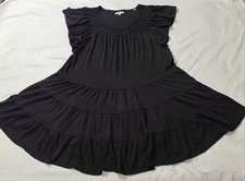 Max Studio London Mini Dress Womens Sz XL Black Flowy Tiered Baby Doll Romantic