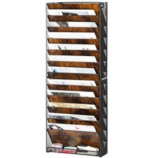 12-Pocket Wooden Desk Tidy Organiser A4 Wall Mounted Document Holder and