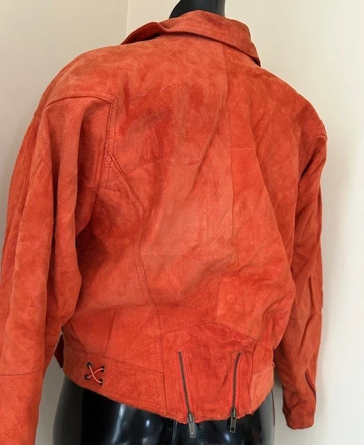 FOX RUN Chaqueta Moto Gamuza Naranja 100% Cuero Talla M Poli Relleno Foto 4 de 4