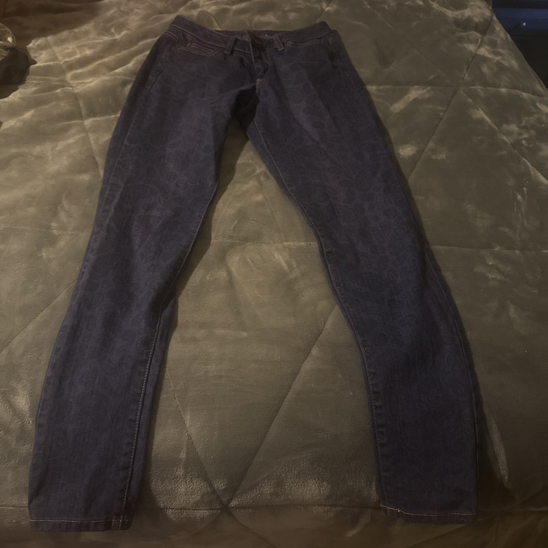 Michael Kors Women's Blue High-Rise Skinny Leopard Denim Jeans Size 4