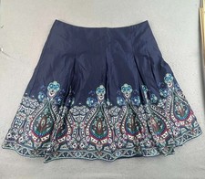 Talbots Skirt Womens 18W Blue Floral Cotton Pleated Lined Side Zip NWT