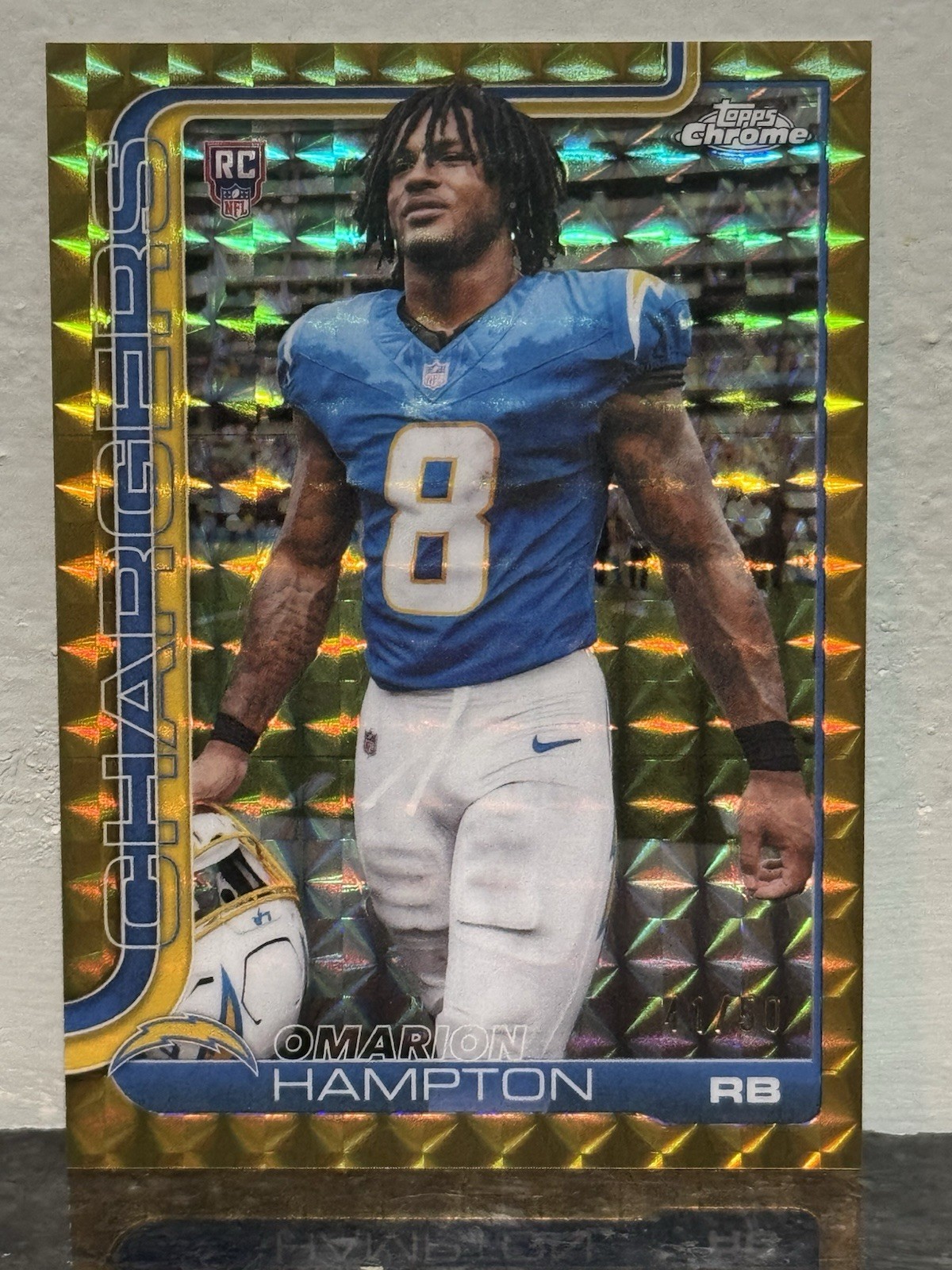 Omarion Hampton 2025 Topps Chrome Image Variation Gold Geometric Refractor /50