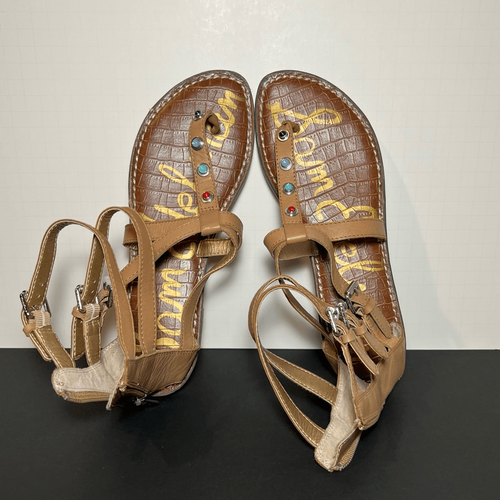 Womens SAM EDELMAN Genevive T Strap Zip Up Studded Sandals / Size 9 Medium - Picture 5 of 8