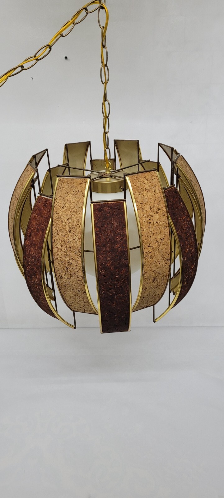 Vintage Brutalist Pendant Light Plug-In Swag Mid Century Minimalist Metal Lamp