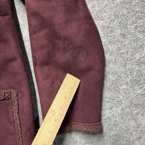 LL Bean Toggle Button Coat Womens Burgundy Faux Suede Sherpa Lined Size M - Picture 5 of 15