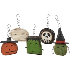 Primitives by Kathy Halloween Ornament Set 5 Rustic Witch Mummy Decor Retro Gift