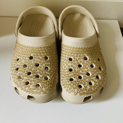 Crocs CLASSIC MULTI GEMS CLOG Size W 7 Brown Rhinestones Bling Cream