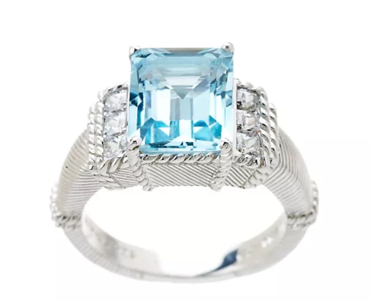 Judith Ripka Sterling Silver Blue Topaz Diamonique CZ Ring Size