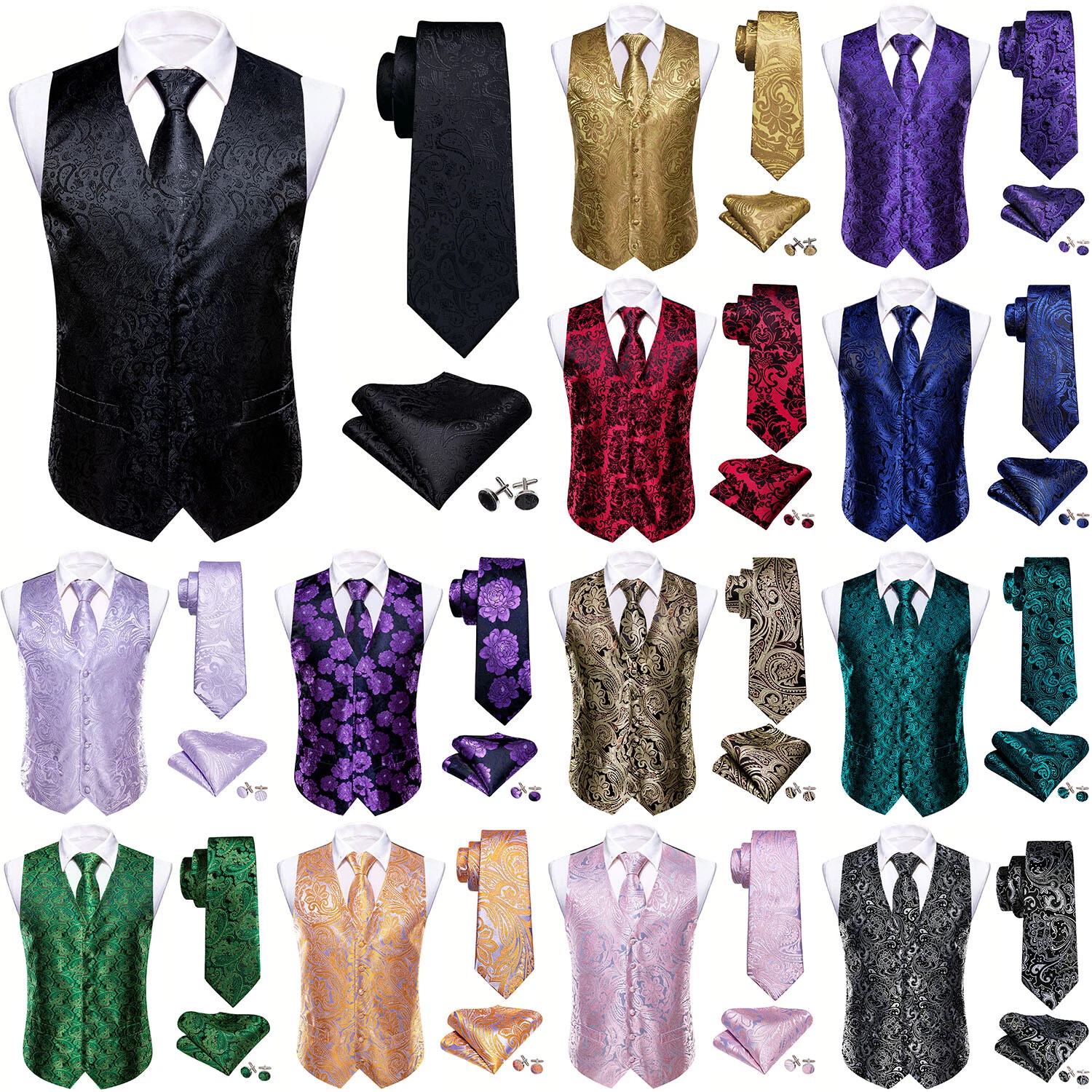 Men's Formal Suit Vest Set with Bow Tie/Necktie XS-5XL, Waistcoat for Wedding
Opens in a new window